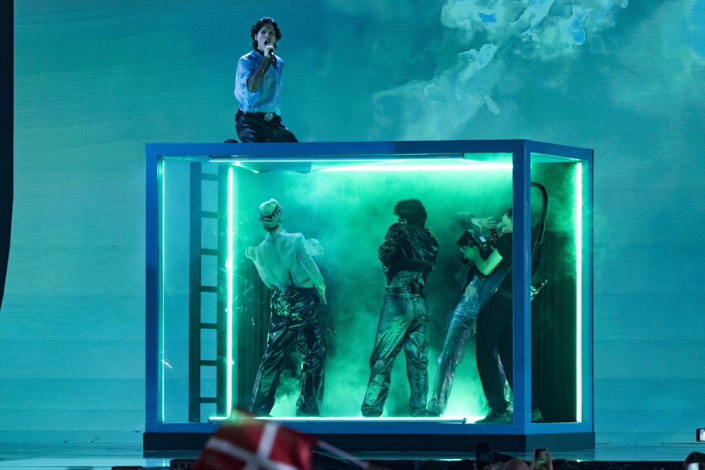 Søren Torpegaard Lund performs "Før vi går hjem" for Denmark at the Eurovision Song Contest in Vienna 2026. 