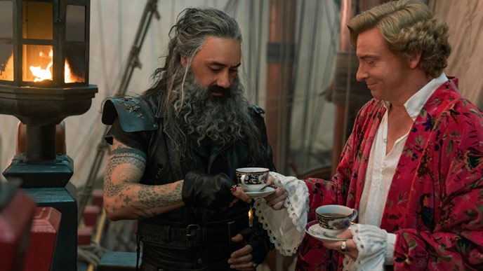 Rhys Darby as Stede Bonnet in Our Flag Means Death with Blackbeard (Taika Waititi)