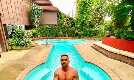 Marc Andrews in the penis-shaped pool at Club One Seven, Chiang Mai