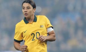 Sam Kerr in Matildas kit during play