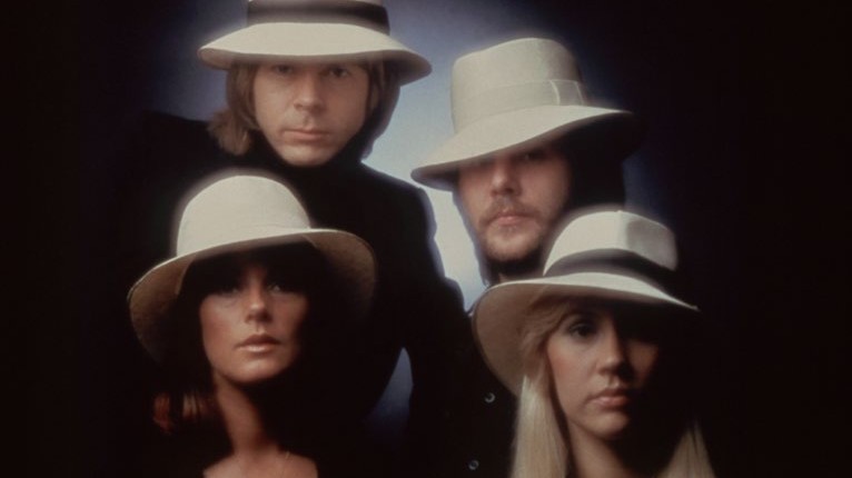 ABBA group portrait in white hats, circa 1974