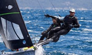 Shaun Connor and Jim Colley sailing at the 2024 Paris Olympics